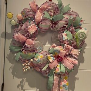 Candy Land Pastel Pink, Green, Yellow, & Purple Holiday Hand Created Wreath